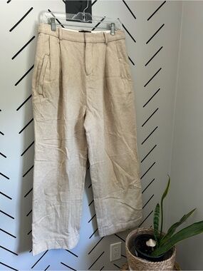 Banana Republic herringbone woven linen trousers pleated wide leg high rise